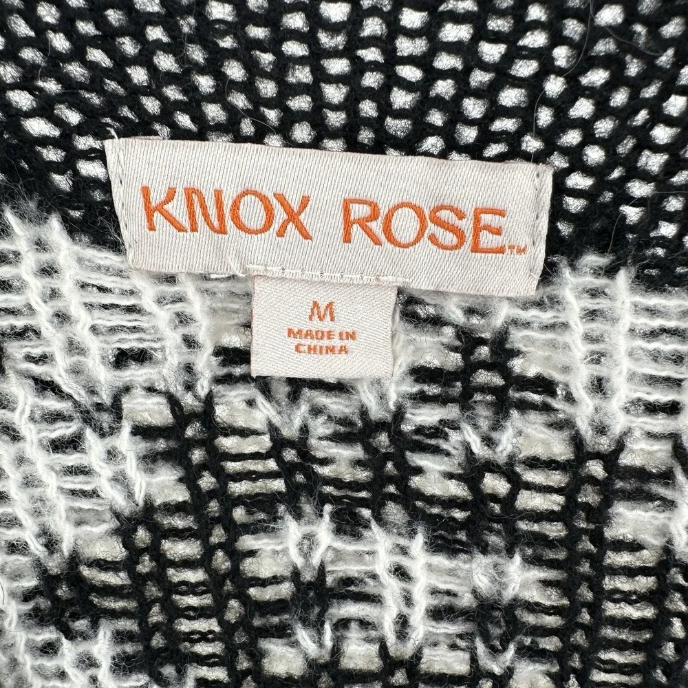 Knox Rose Women Sz M Black White Fair Isle Open Front Longline Cardigan Sweater